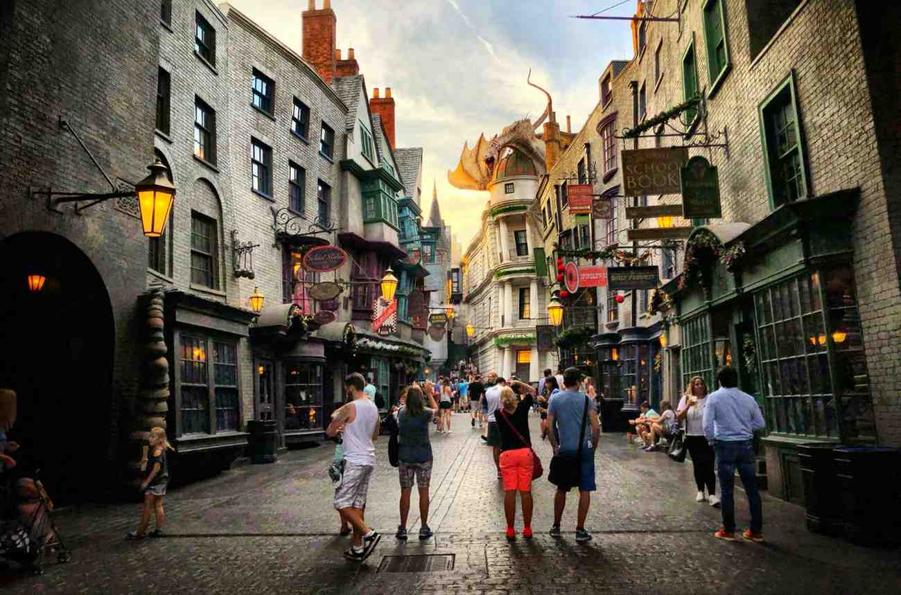 people walking at universal studios harry potter world