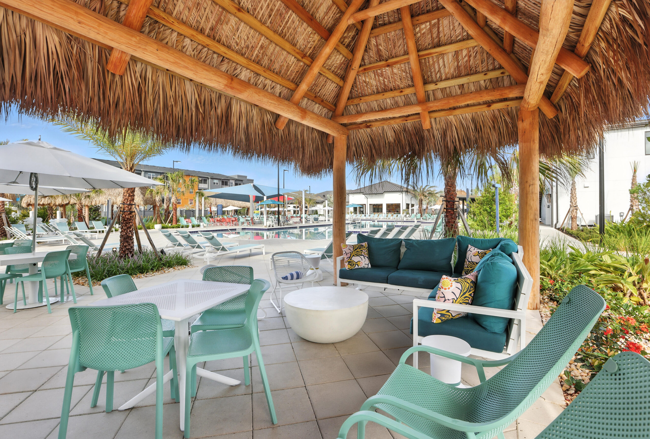 vip grand pool cabana with table and chairs