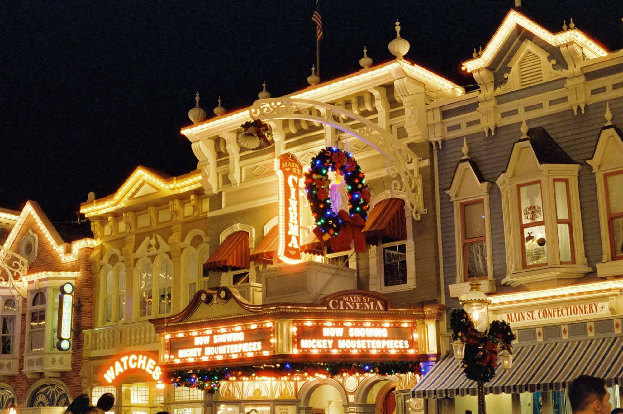 disney marquee with christmas lights