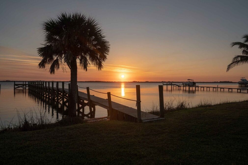 view from dock at sunset