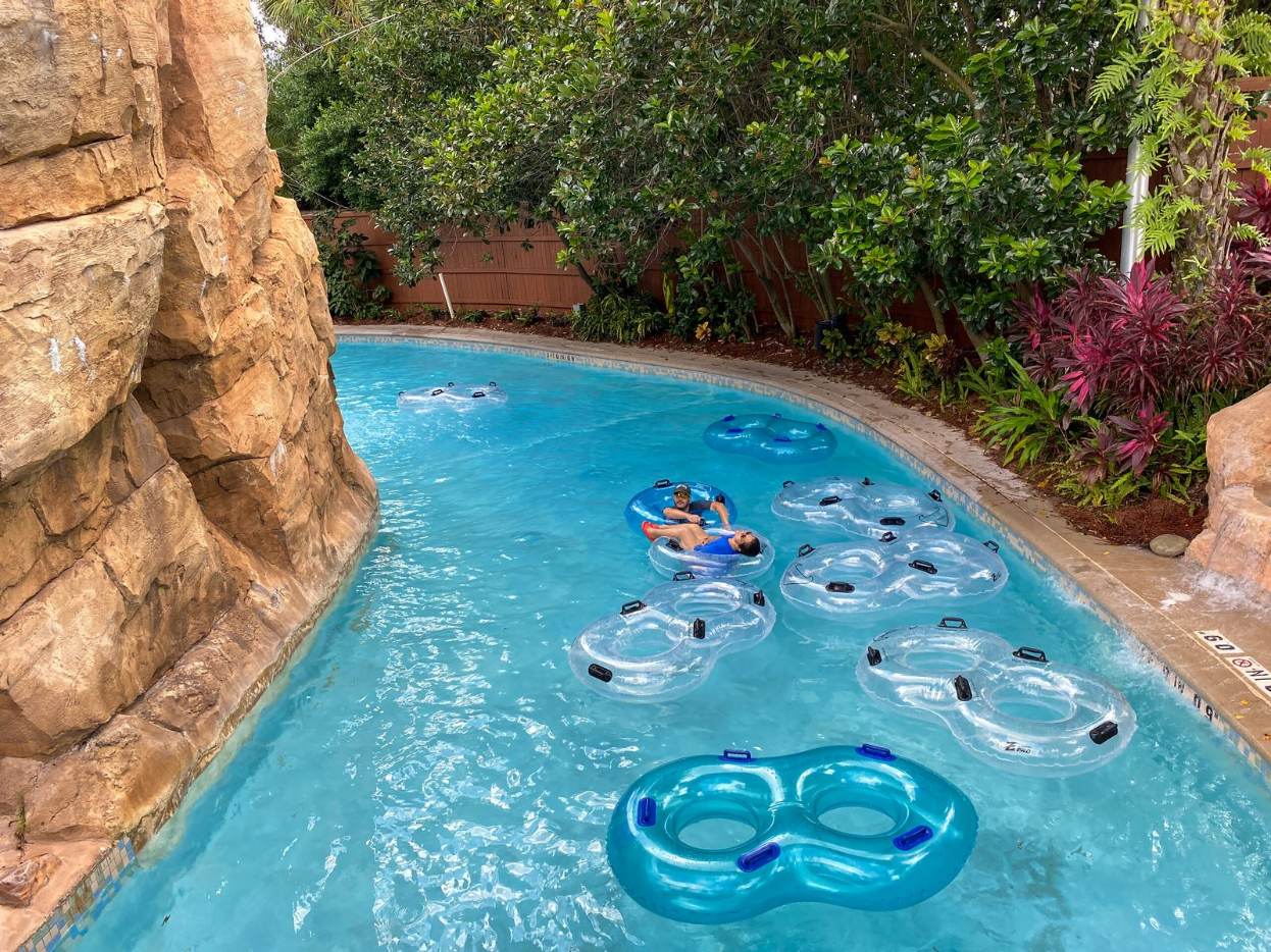kids floating in a lazy river