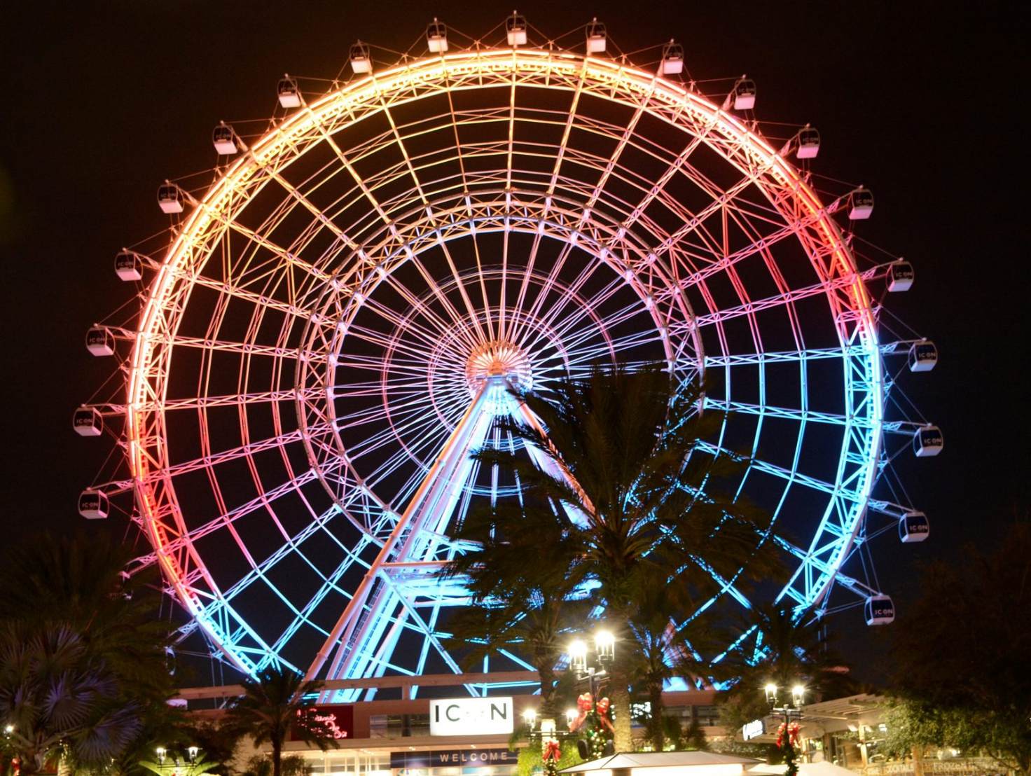 ferris wheel at icon park at night