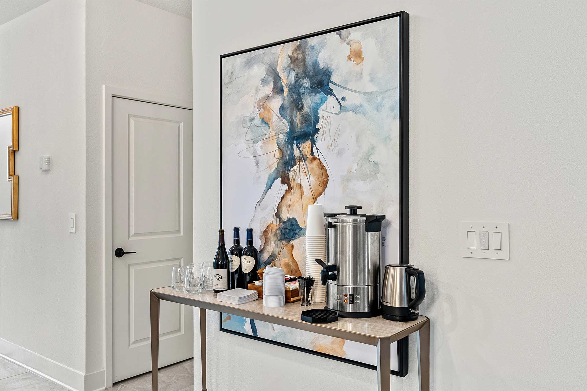 drink station set up for pesach in florida at villatel orlando resort